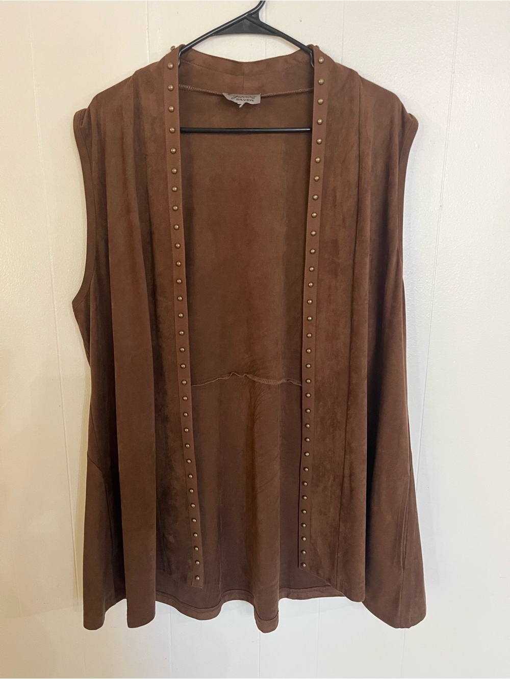 Sleeveless Brown Suede Stud-Trim Vest